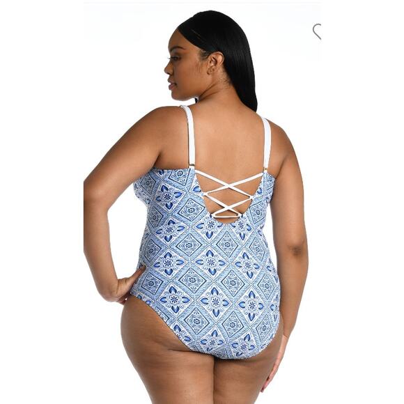 NWT La Blanca One Piece Swimsuit 22W Tummy Control Modest Cruise Strappy Back - Picture 2 of 12